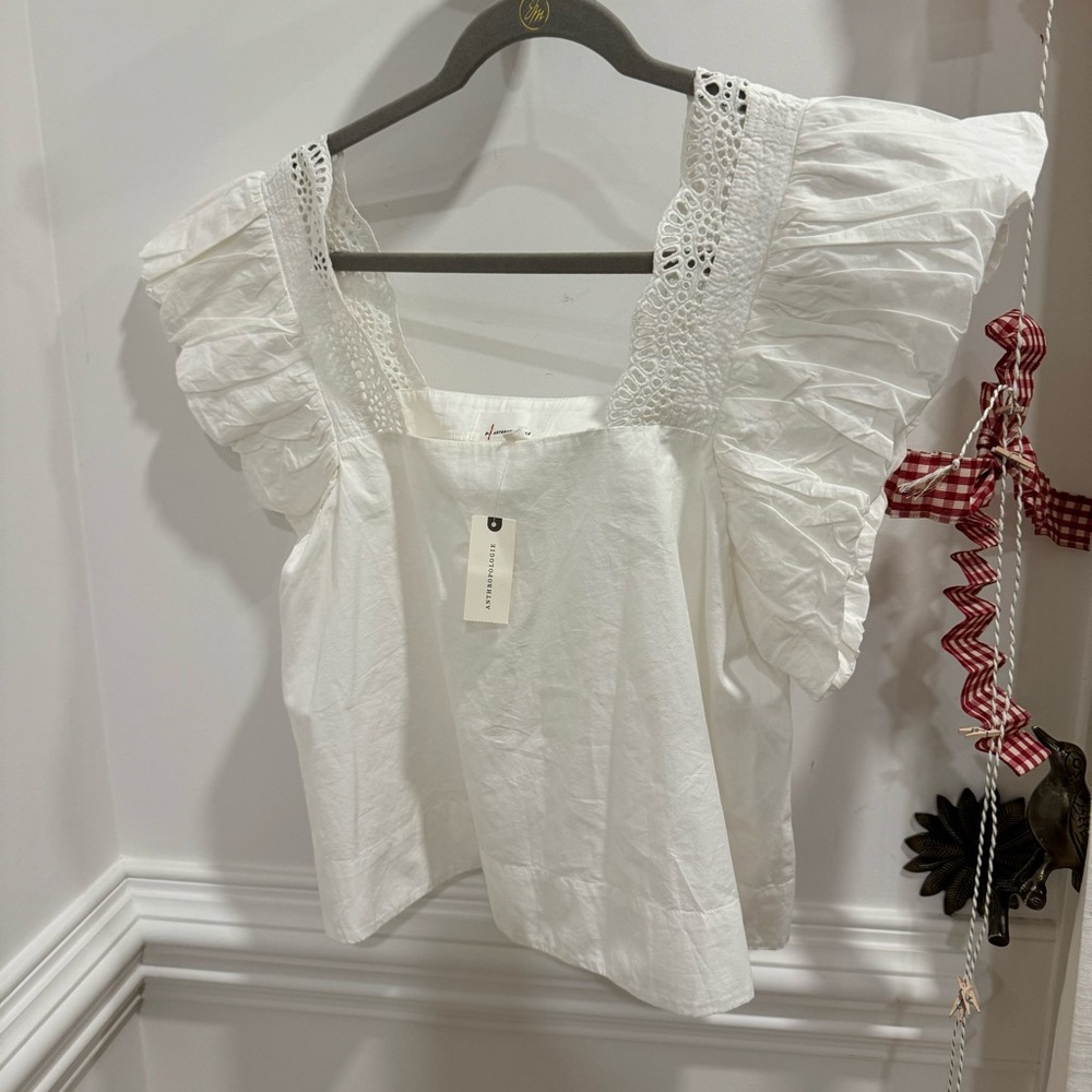 By Anthropologie / White Embroidered
Peasant Top / NWT Size M - Picture 13 of 16